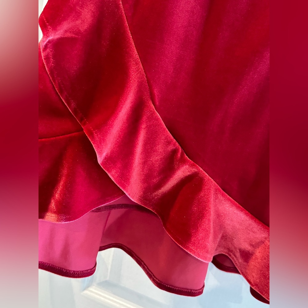 Express Red Velvet Ruffle Dress Size Small - Picture 4 of 8